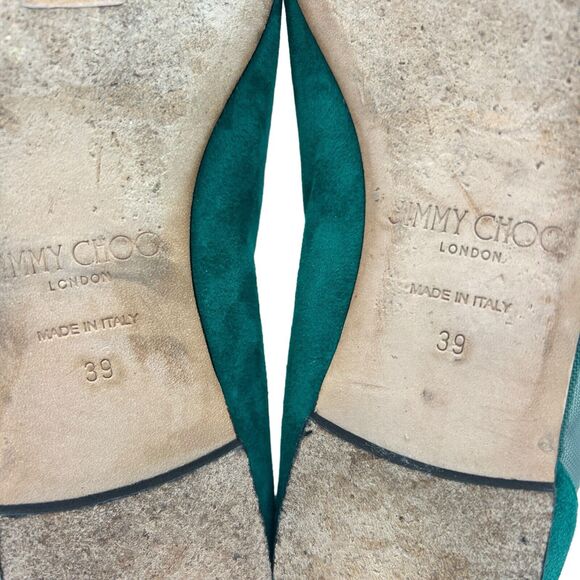 Jimmy Choo Saia Pointed-toe Mesh-panelled Suede Flats In Emerald Size 39 - Picture 12 of 15